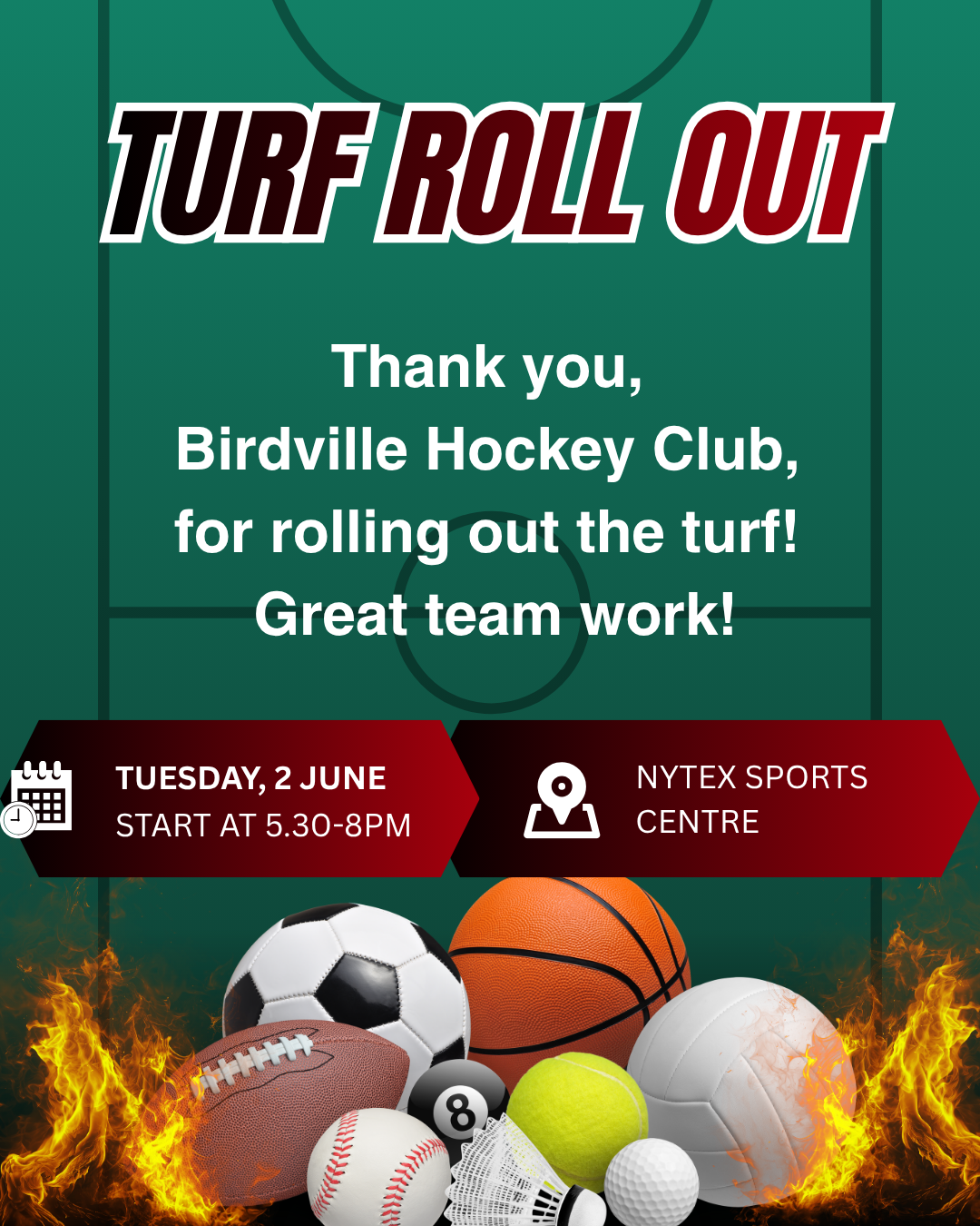 Thank you Birdville Hockey Club for rolling out the turf!